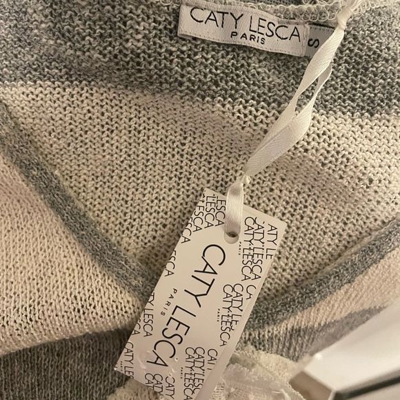 Caty Lesca Paris Gray Stripe Knit Sleeveless Top Women’s Size Small NWT - Picture 4 of 4